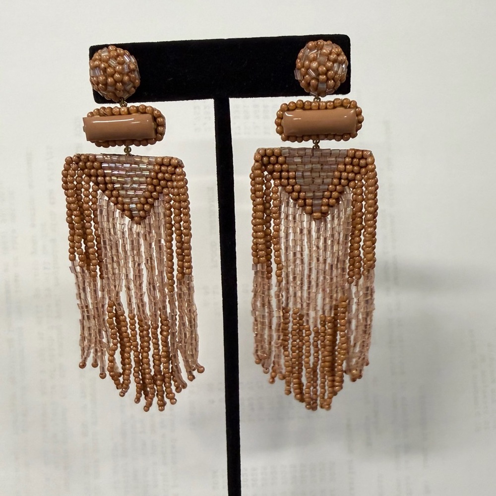 New Deepa Gurnani Anthropologie Statement Elegant Beaded Fringe Earrings